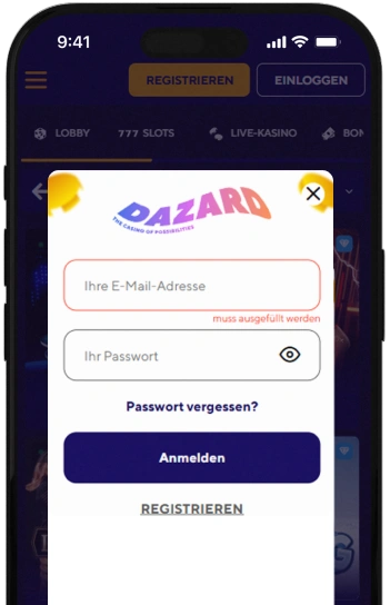 Dazard Casino Login Image.