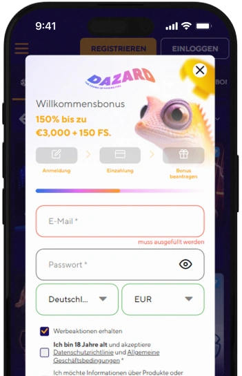 Dazard Casino Register Image.